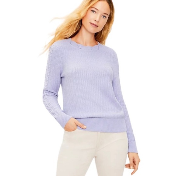 LOFT Scalloped Bobble Sleeve Sweater- Pink - Picture 5 of 5